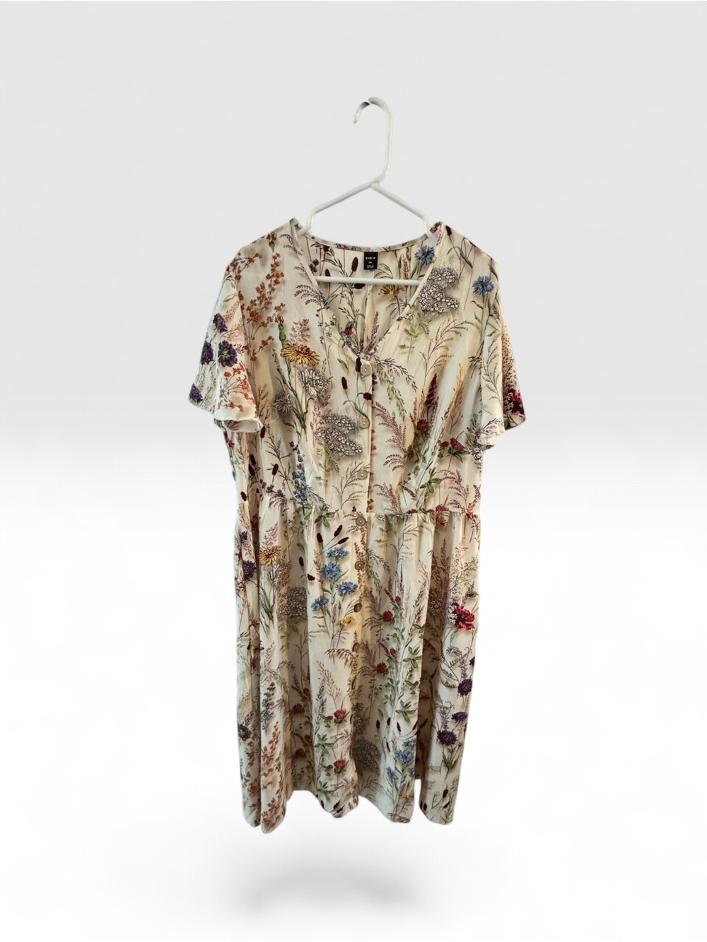 SHEIN Cream Floral Midi Dress Button Front